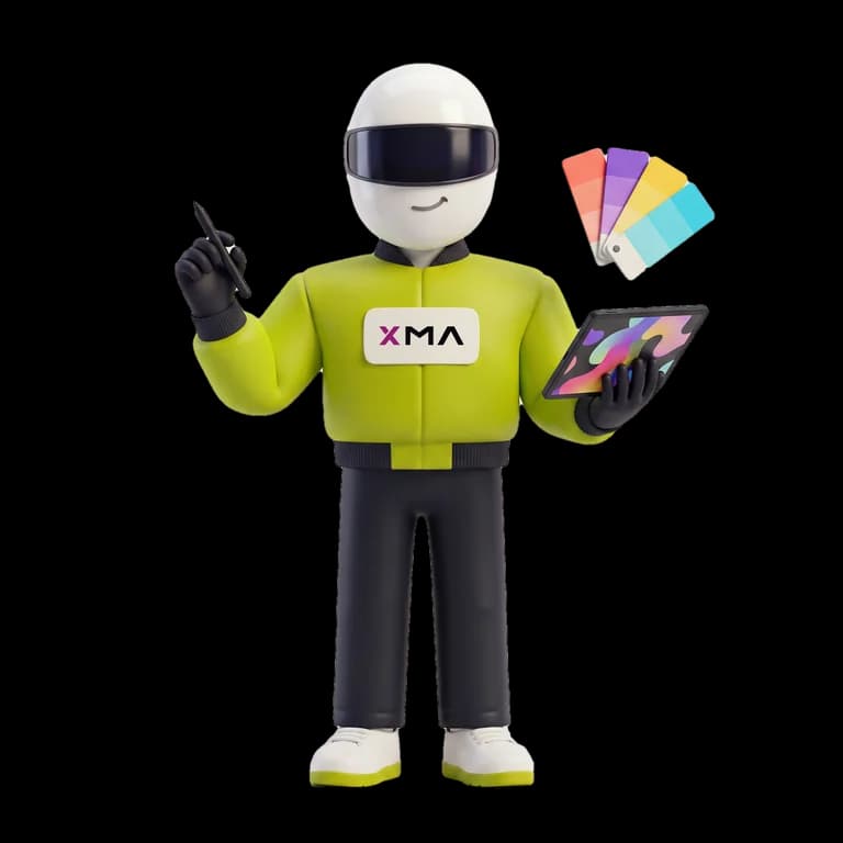 Graphic designer at XMA, illustrated